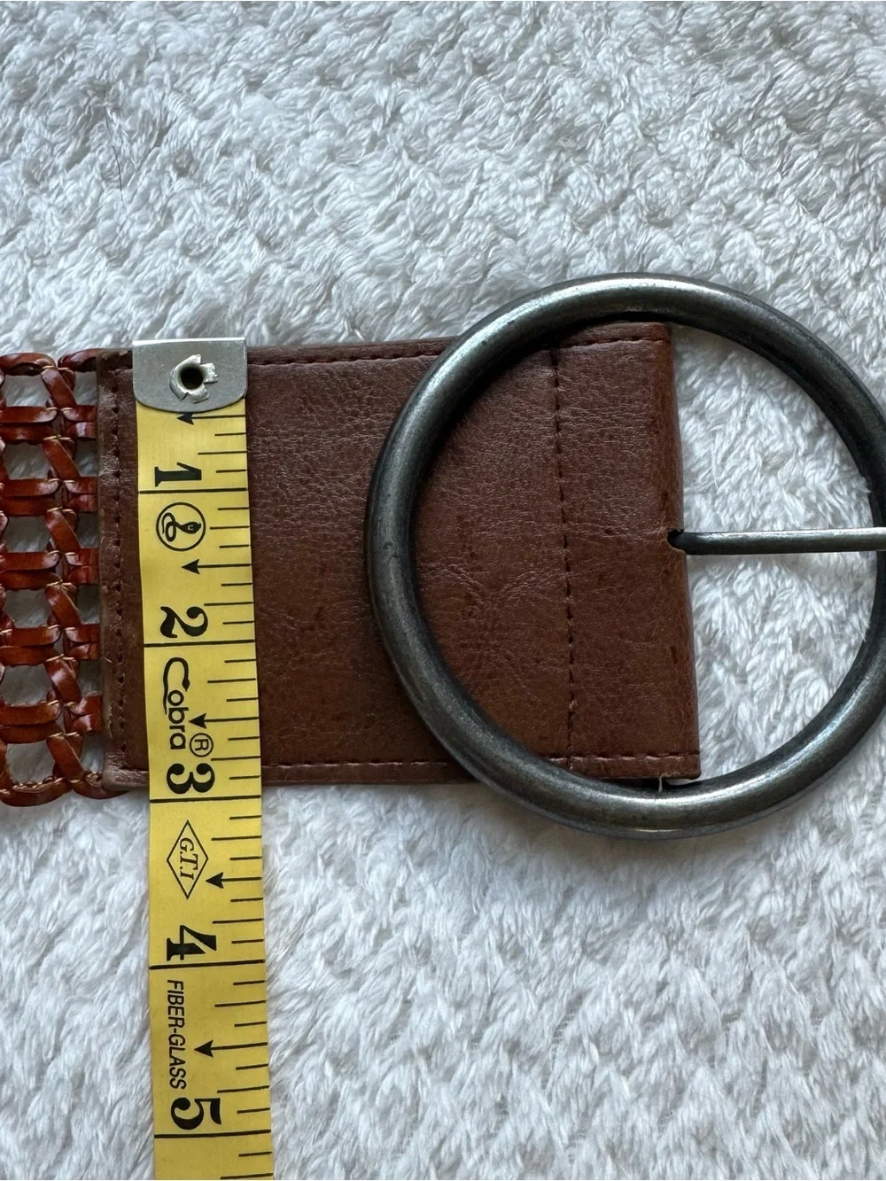Boho Extra Wide Open Weave Braided Statement Belt XS Brown Faux Leather Woven